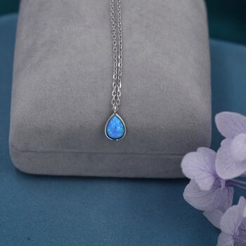 Blue Opal Droplet Pendant Necklace In Sterling Silver, 2 of 11