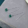 Sterling Silver Green Cz Cube Threader Earrings, thumbnail 4 of 10