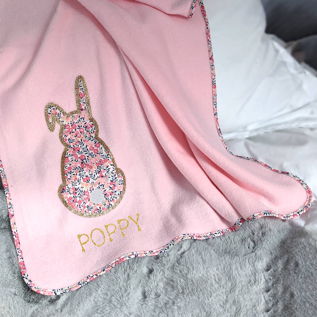 Liberty Rabbit Personalised New Baby Blanket Gift, 1 of 3