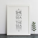 she sells sea shells on the sea shore print by ros shiers ...