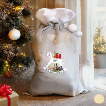 Personalised Rocking Horse Silver Christmas Sack, 3 of 3