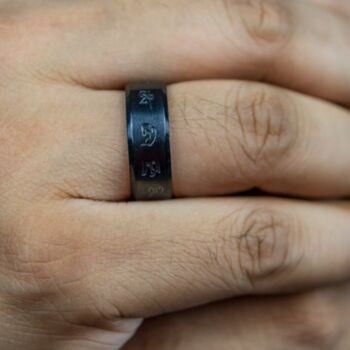 8mm Black Buddhist Tibetan Non Spinner Prayer Male Ring, 3 of 4
