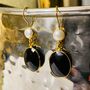 Pearl And Onyx Gold Drop Earrings, thumbnail 1 of 3