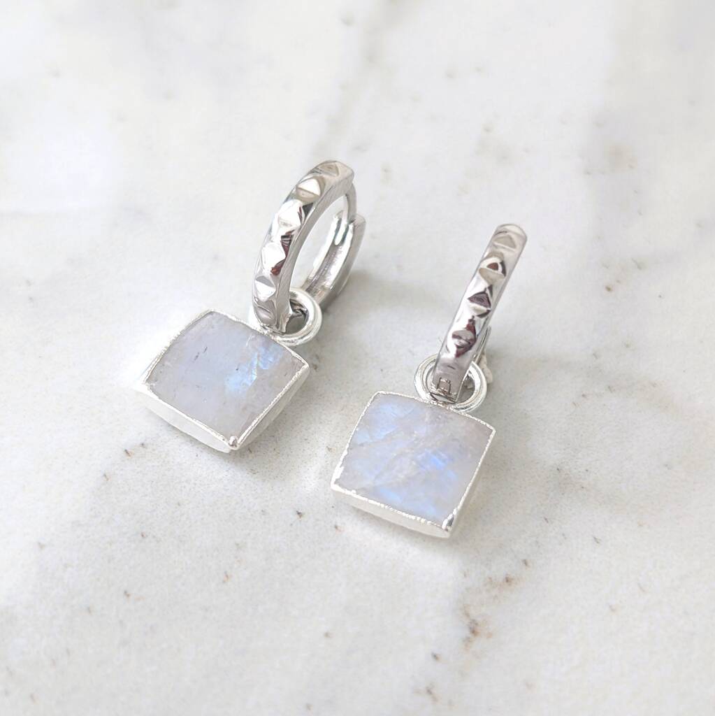The Square Moonstsone Earrings, Silver, 1 of 6