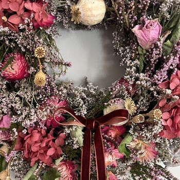 Autumnal Dried Flower Heather And Poppy Wreath, 3 of 9