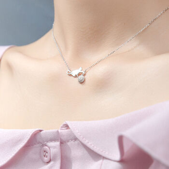 Sterling Silver Cat And Ball Pendant Necklace, 3 of 4