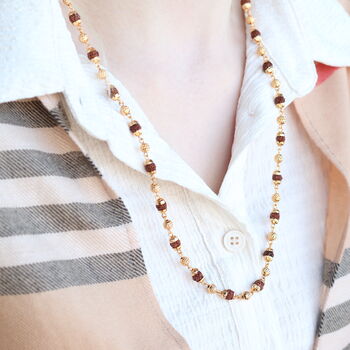 18ct Gold Plated Indian Lord Shiva Rudraksha Beaded Necklace, 2 of 4