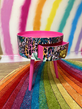 Hot Pink And Orange Leopard Print Round Bedside Table, 2 of 7
