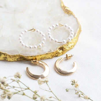 Gold Plated Pearl Hoop Earring Set, 2 of 5