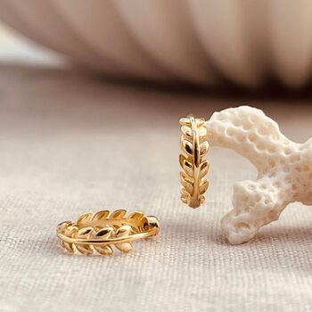 Gold Leaf Huggie Hoop Earrings, 3 of 5