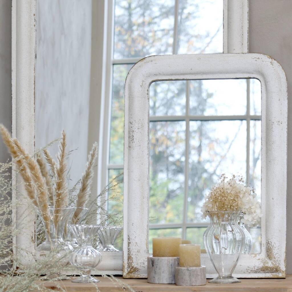 Antique Cream Wooden Wall Mirror, 1 of 3