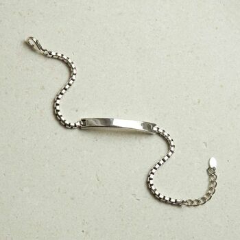 Sterling Silver Box Chain Identity Bracelet, 3 of 6