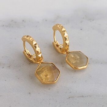 The Hexagon Citrine Gold Plated Gemstone Earrings, 3 of 6