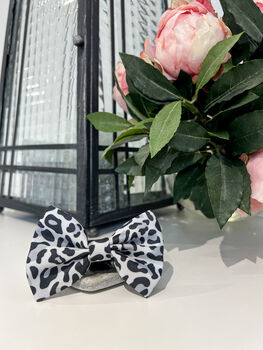 Snow Leopard Print Grey Pet Bow Tie, 2 of 9