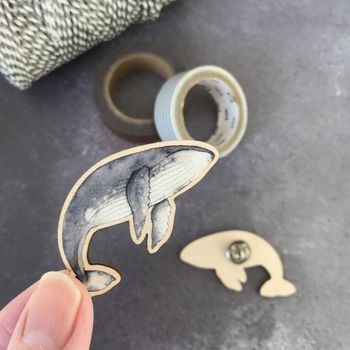 Humpback Whale Wooden Laser Cut Brooch, 2 of 8