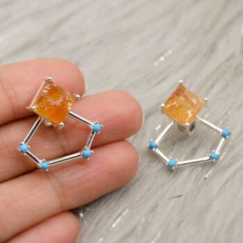 Raw Citrine, Turquoise Sterling Silver Earrings, 5 of 6