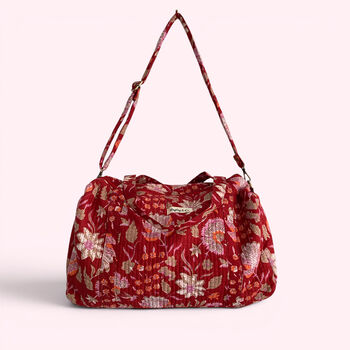 Large Weekend Duffle Bag | Red Block Print Floral, 3 of 7