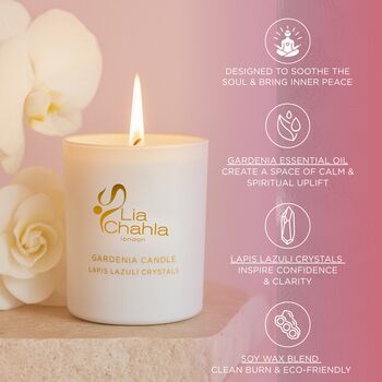 Gardenia Scented Candle Infused With Lapis Lazuli Crystals, 4 of 10