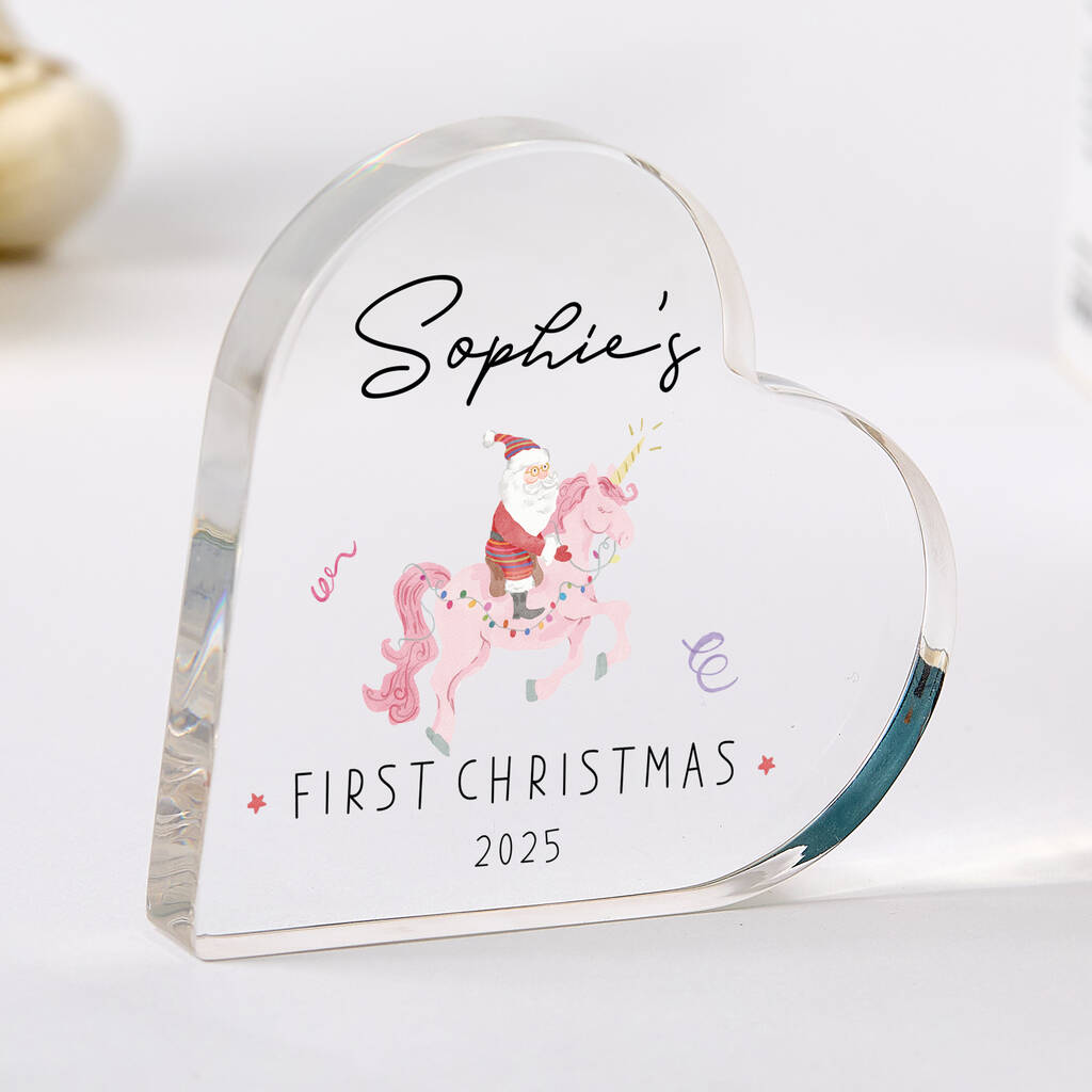 Personalised Baby’s First Christmas Heart Acrylic Block, 1 of 2