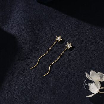 Star Bezel Cz Crystal Threader Earrings, 5 of 9