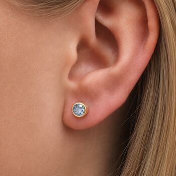 Gold Plated Sterling Silver Aquamarine Stud Earrings, 2 of 6