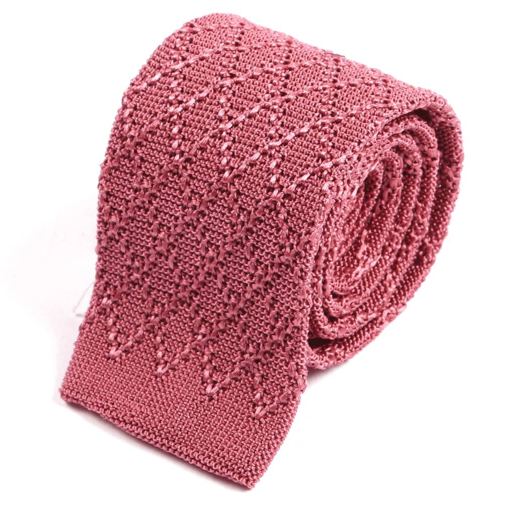 Dark Pink Iza Silk Knitted Tie 6cm, 1 of 3