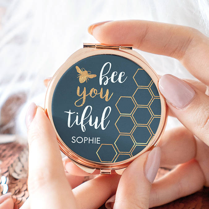 Personalised Bee Rose Gold Compact Mirror, 1 of 7