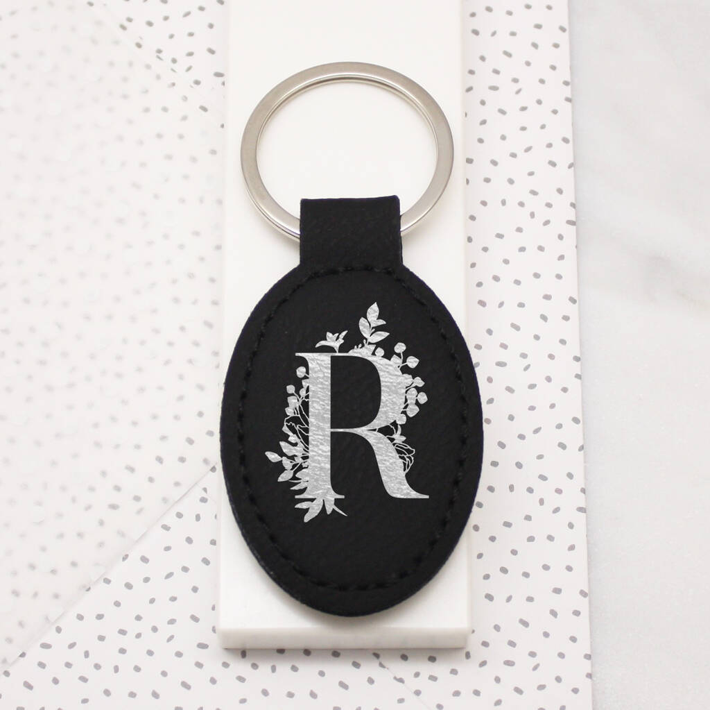 Image of Botanical Letter Faux Leather Keyring