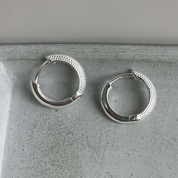 925 Sterling Silver Textured Small Hoops, 6 of 9
