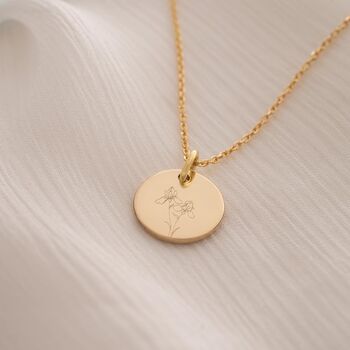 Etched Birth Flower Disc Personalised Necklace, 4 of 9