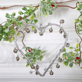 Silver Jingle Bell Heart Hanging Decoration, 2 of 3