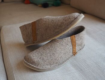 Personalised Handmade Felt And Leather Slippers, 6 of 8