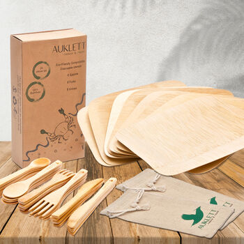Bamboo Cutlery Set With Bamboo Plates And Pouches, 3 of 12