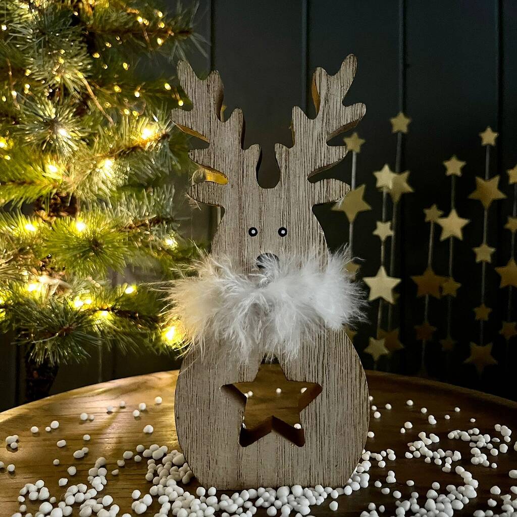 Star Cut Out Wooden Deer With Scarf Decoration By Nest Gifts