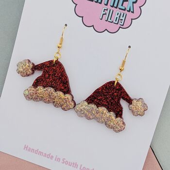Red And White Glitter Santa Hat Earrings, 2 of 4