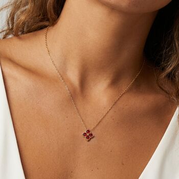 Gold Ruby Red Flower Pendant Necklace, 2 of 4