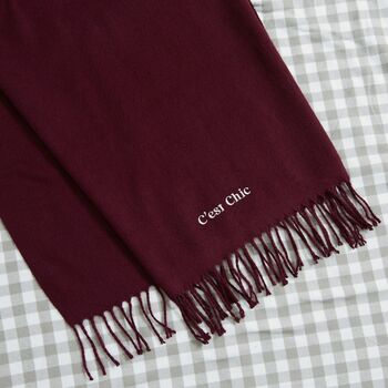 Personalised Slogan Long Burgundy Tassled Scarf, 3 of 3