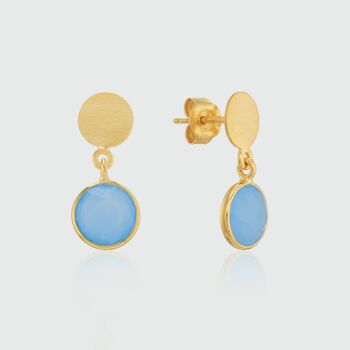 Salina Blue Chalcedony And Gold Plated Disc Earrings, 3 of 4
