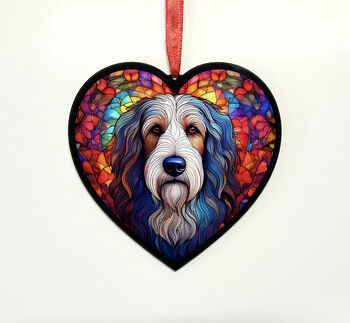 Bearded Collie Stained Glass Effect Heart Suncatcher, 6 of 6