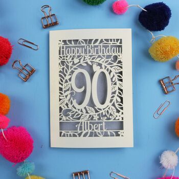 Personalised 90th Birthday Card Papercut Flower Design, 6 of 7