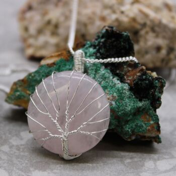 Rose Quartz Tree Of Life Gemstone Necklace, 2 of 4