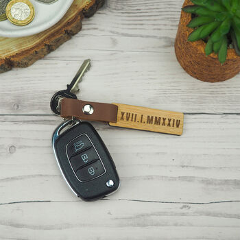 Personalised Wood And Leather Date Key Ring, 5 of 7