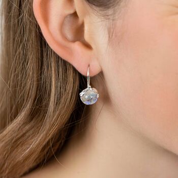 Simple Molten Sterling Silver Moonstone Drop Earrings, 4 of 8