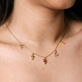 Colourful Crystal Fruit Charm Necklace In Gold, 2 of 4