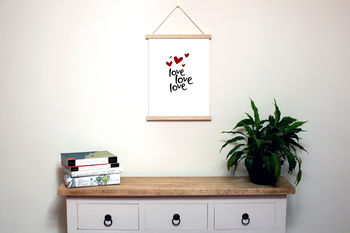 'Love Love Love' Hearts A4 Letterpress Art Print, 3 of 3