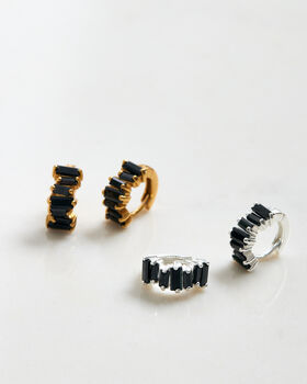 Crystal Baguette Huggies Gold Plated And Black Stones, 3 of 4