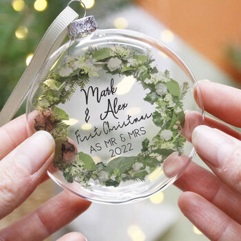 First Married Christmas Glass Bauble, 2 of 5