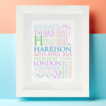 Personalised Baby Birth Announcement Art, 2 of 10
