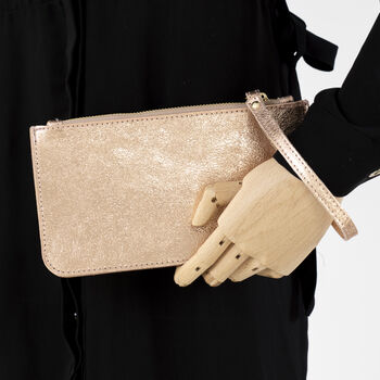 Metallic Leather Clutch Purse With Wrist Strap, 4 of 12