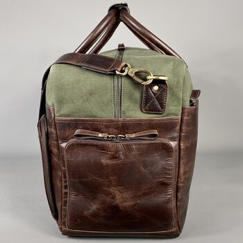 Leather And Canvas Mix Weekend Holdall, 5 of 9